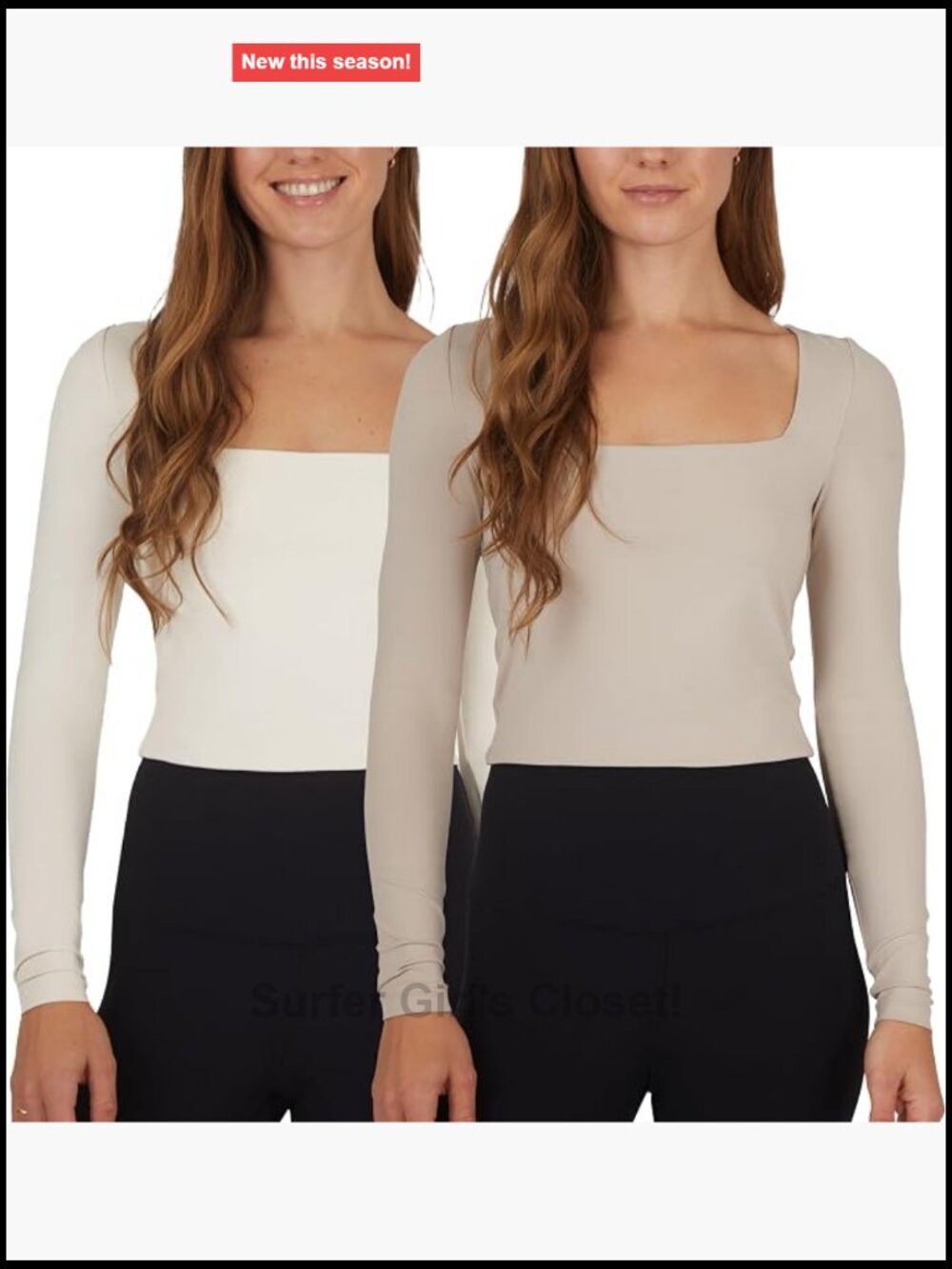 Women's 2 Pack Cropped Long Sleeve Top Contour Fit Square Neck